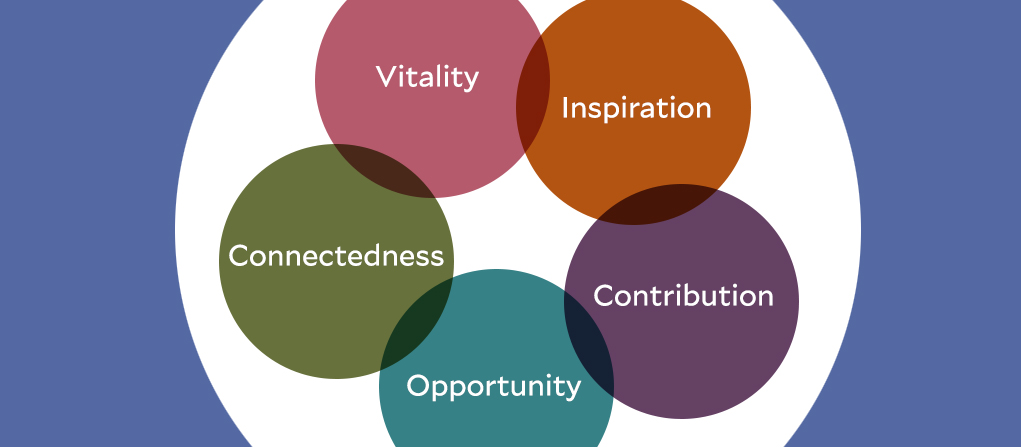 Graphic showing the five domains of collective well-being