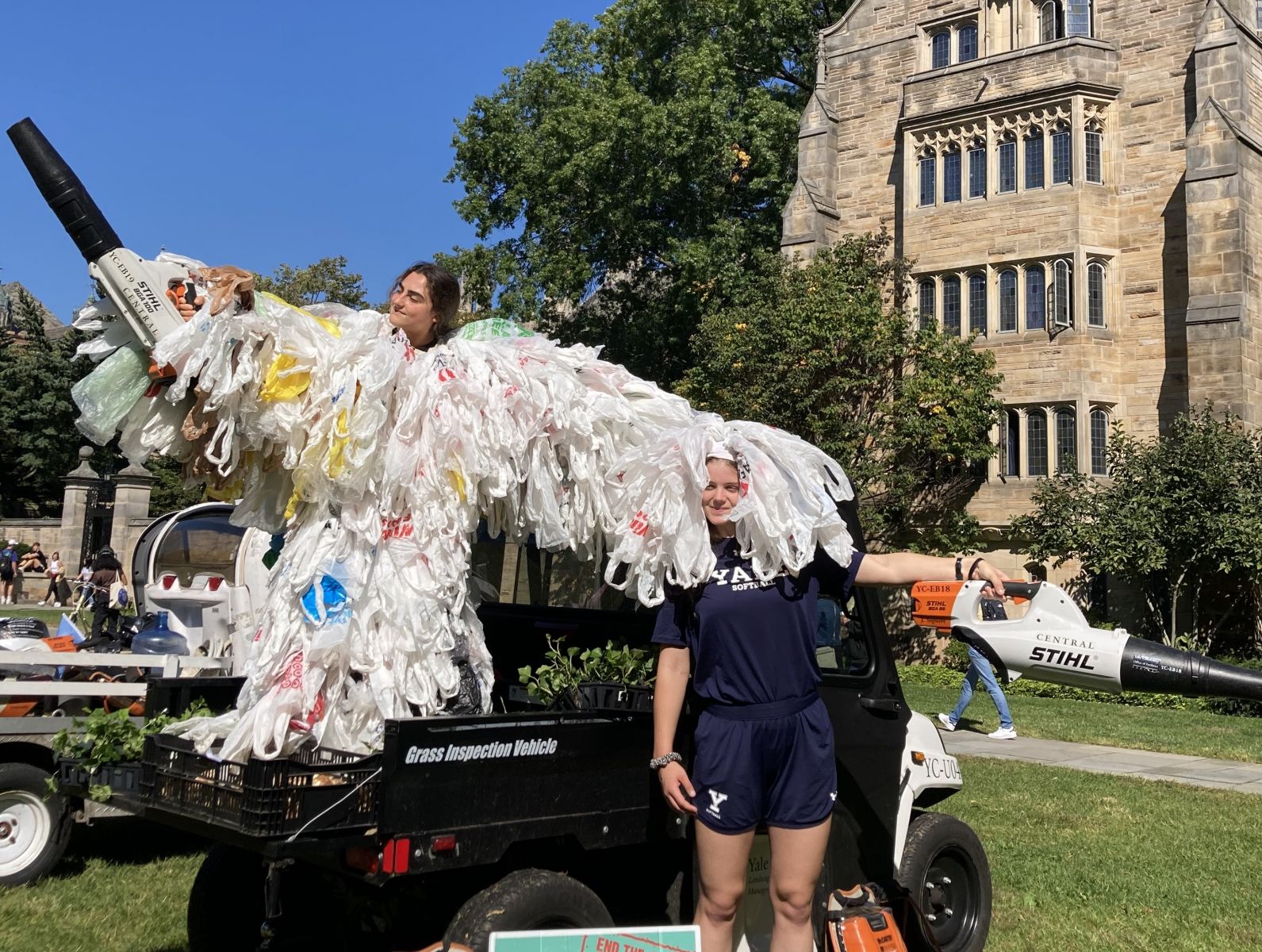 Photo of Yale students dressed in 'bag monster' costume