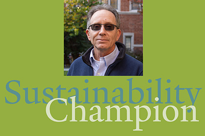 Graphic featuring Joe Mastracchio, Yale sustainability champion of the month for November 2023