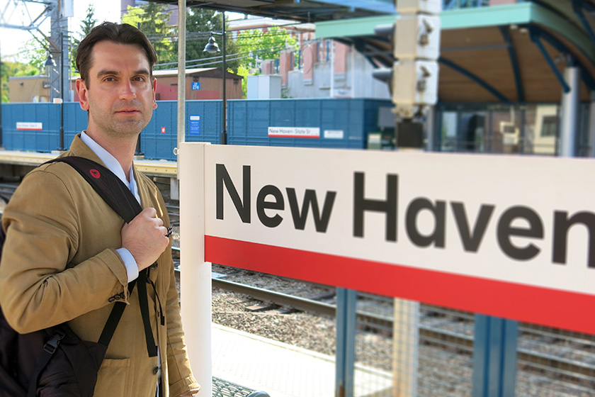 Yale staff member Ronnie Rysz at the New Haven State Street train station