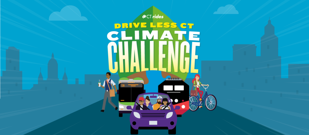 An illustrated logo for the Drive Less CT Climate Challenge