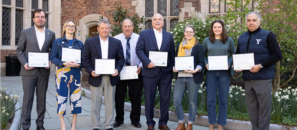 A group photo of Yale faculty, staff, and students who received Sustainability Awards on Earth Day 2023
