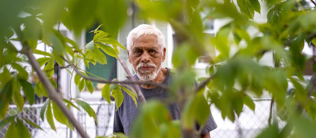 Photo of Ed Rodriguez, a volunteer who has worked with Yale-affiliated Urban Resources Initiative plant dozens of trees in his Fair Haven neighborhood in New Haven, CT