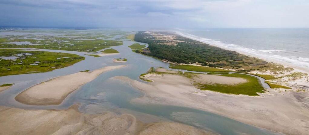 An aerial photograph of the Outer Banks in North Carolina