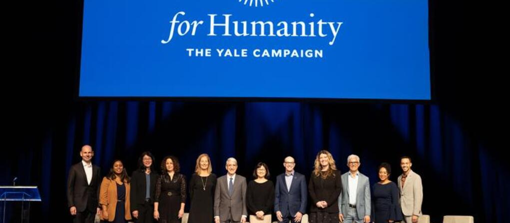 A photo of speakers from the New York City event held by For Humanity: The Yale Campaign