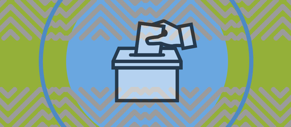 Illustration of a hand casting a ballot into a voting box