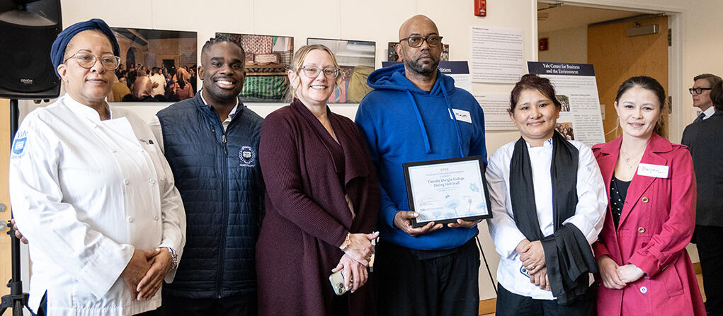 Photo of dining hall staff at Timothy Dwight College at Yale University