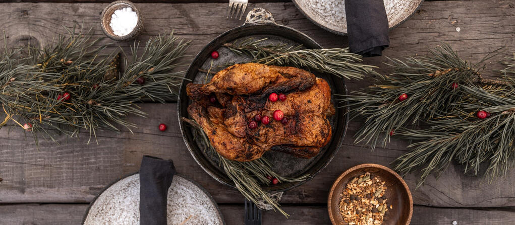 turkey dinner on table with plates