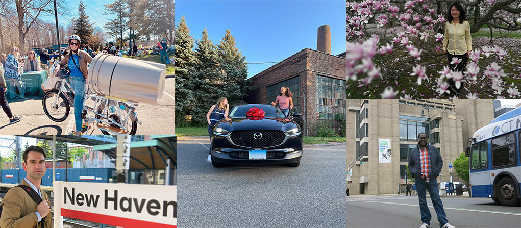 A collage of five Yale employees who commute sustainably to work