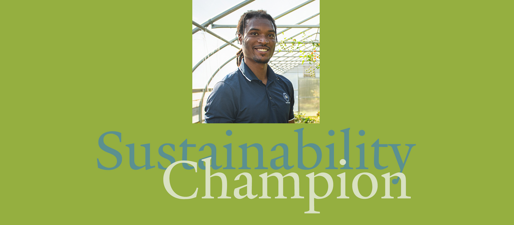 Photo graphic of Jordan Williams, manager of the Yale West Campus Farm