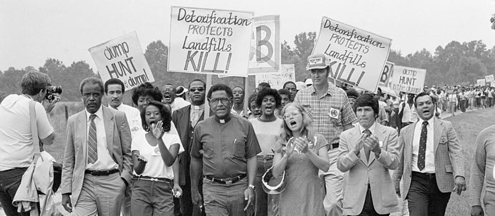 A photo showing residents of Warren County, N.C., protesting a toxic waste landfill in their community in 1982
