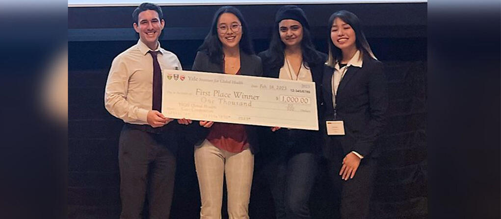 A photograph of members of the winning team in the 2023 Global Health Case Competition