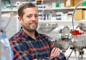 A photo of Yale's Brad Erkkila with the Mini Carbon Dating System