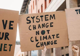 Cardboard signs protesting climate change