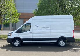 Photo of electric-powered Ford E-Transit Cargo Van purchased by Yale Printing & Publishing Services